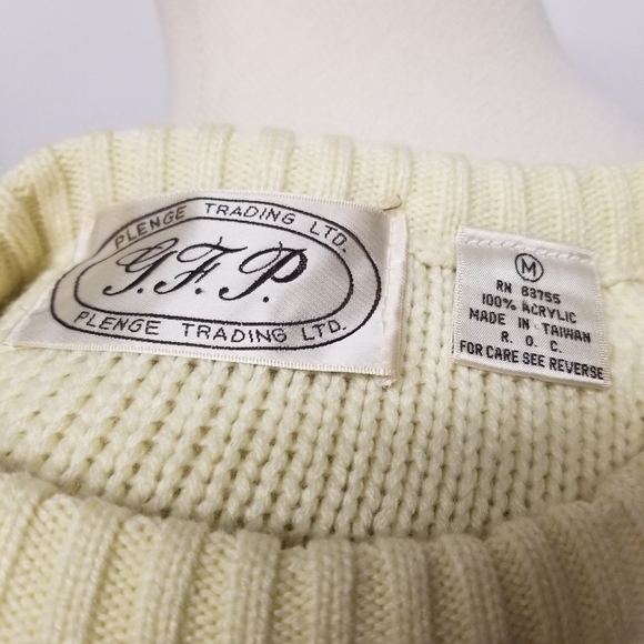 Vintage 70s Cream Cable Knit Acrylic Greek Fisherman Pullover Sweater Woman's Md - Picture 4 of 5